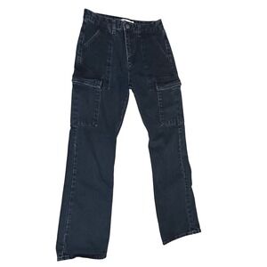 Closet Zara Womens dark denim Hi- Rise Cargo Straight Leg Jeans Sz 26 Streetwear